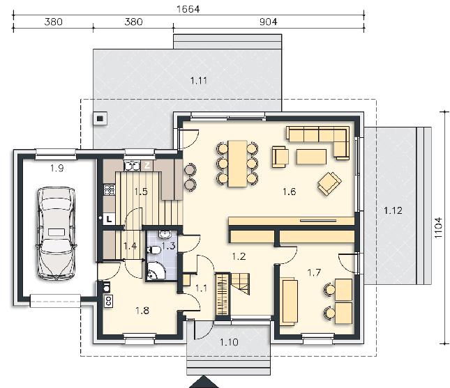 Rzut parteru POW. 126,5 m²