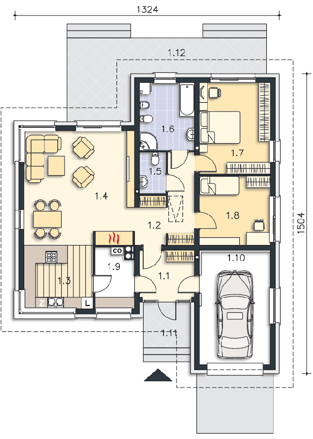 Rzut parteru POW. 124,4 m²