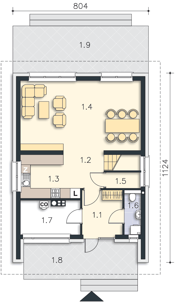 Rzut parteru POW. 59,9 m²