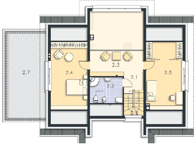 Rzut poddasza POW. 74,0 m²