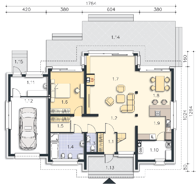 Rzut parteru POW. 147,5 m²
