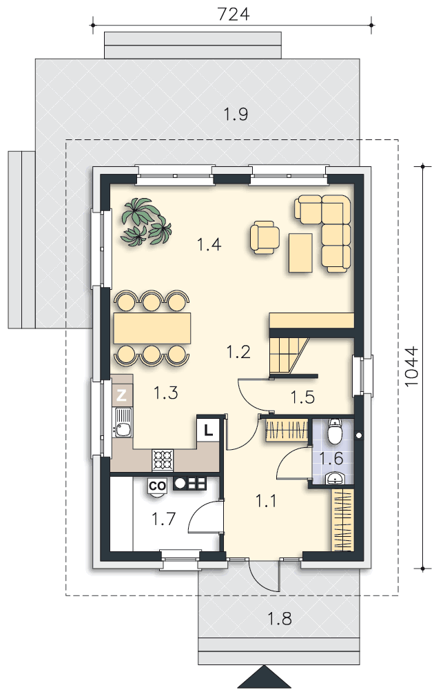 Rzut parteru POW. 55,7 m²