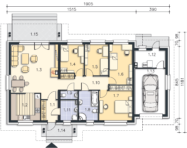 Rzut parteru POW. 146,7 m²