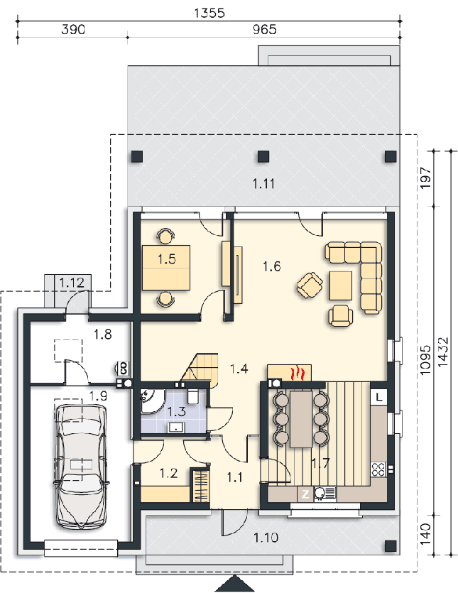 Rzut parteru POW. 108,6 m²