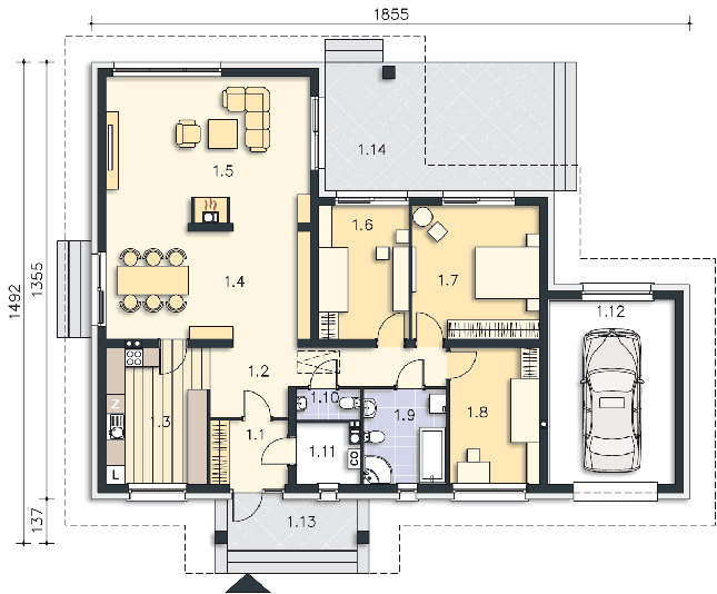 Rzut parteru POW. 155,1 m²