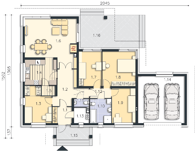 Rzut parteru POW. 166,6 m²