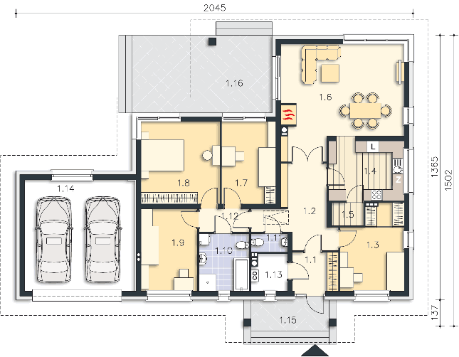 Rzut parteru lustro POW. 166,6 m²