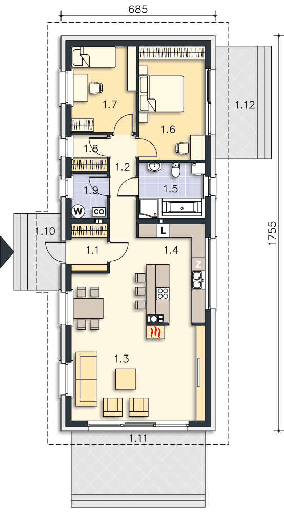 Rzut parteru POW. 94,6 m²