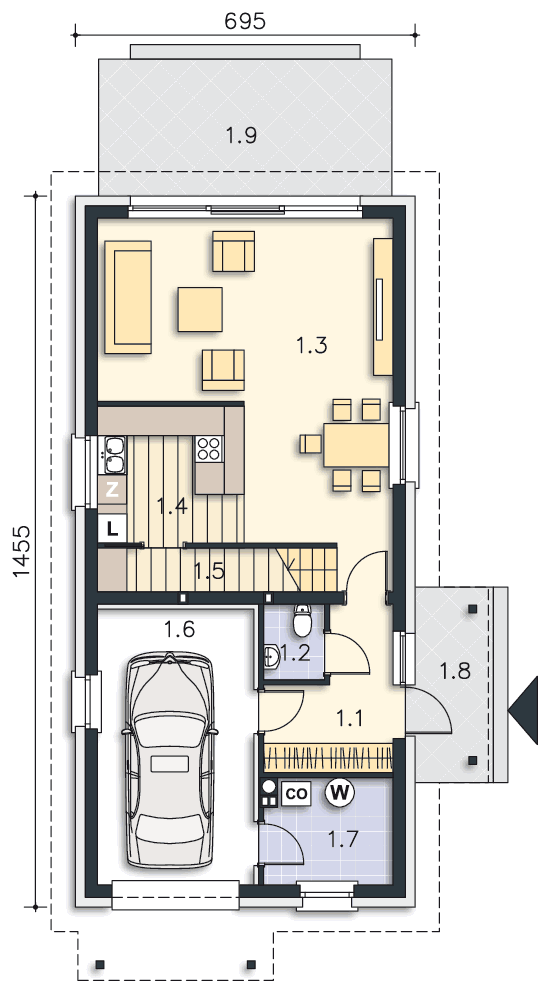 Rzut parteru POW. 75,6 m²