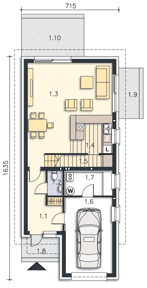 Rzut parteru lustro POW. 81,3 m²