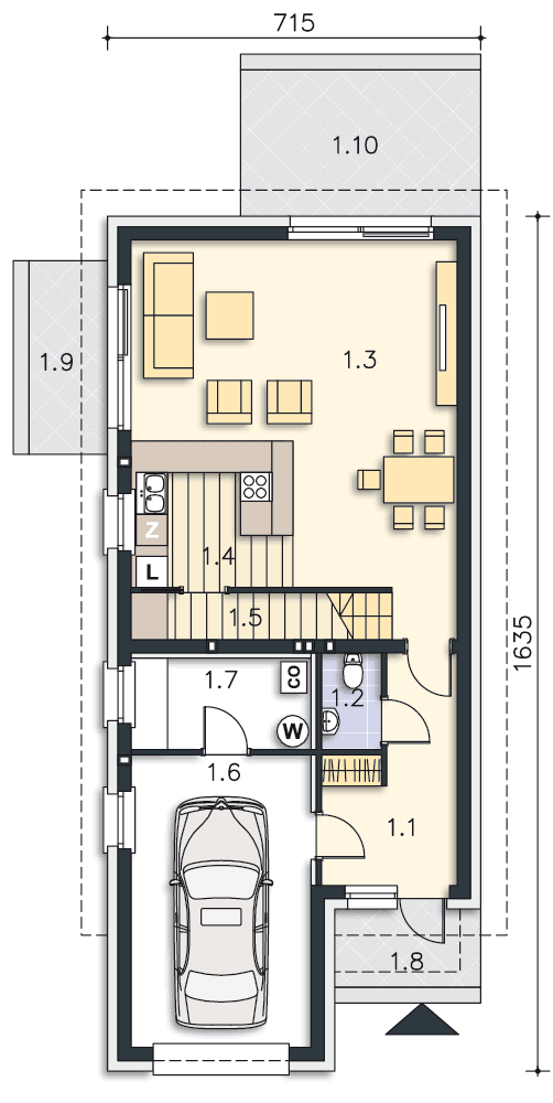 Rzut parteru POW. 81,3 m²