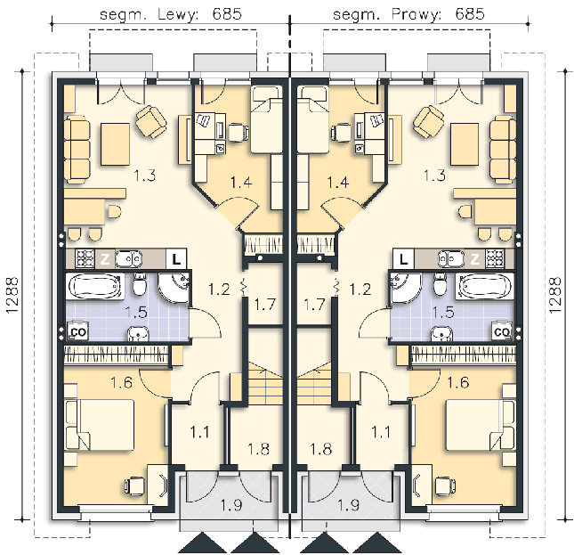 Rzut parteru POW. 66,4 m²