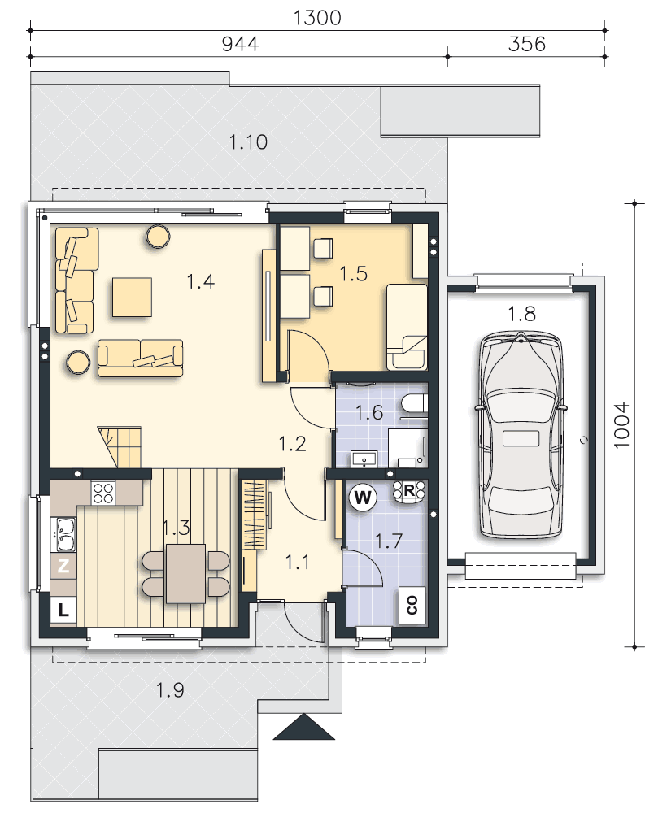 Rzut parteru POW. 91,2 m²