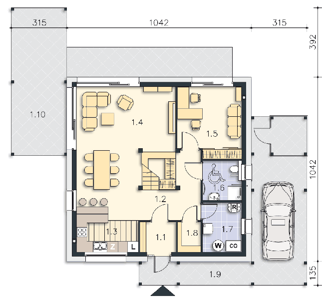 Rzut parteru POW. 81,4 m²