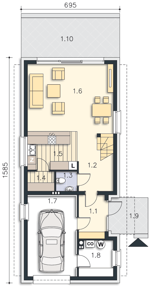 Rzut parteru POW. 83,6 m²