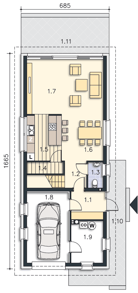 Rzut parteru POW. 84,5 m²