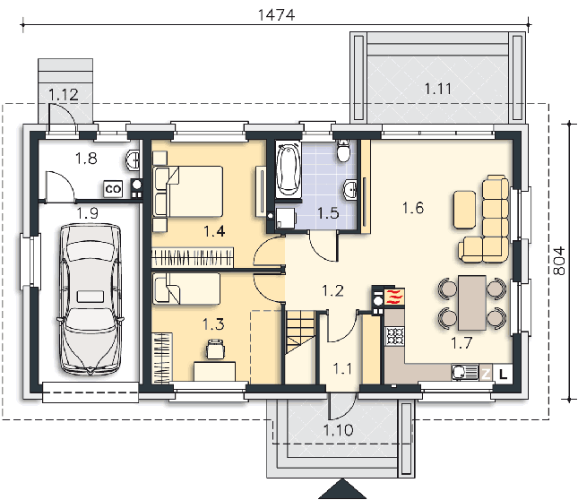 Rzut parteru POW. 90,5 m²