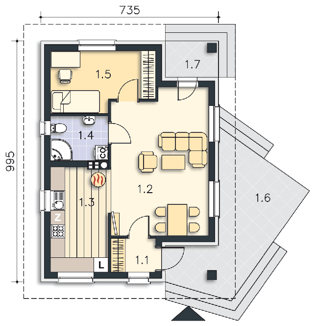 Rzut parteru POW. 50,7 m²