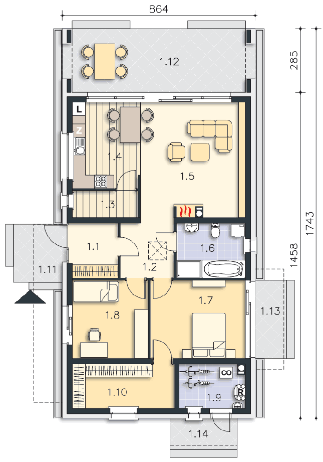 Rzut parteru POW. 99,0 m²