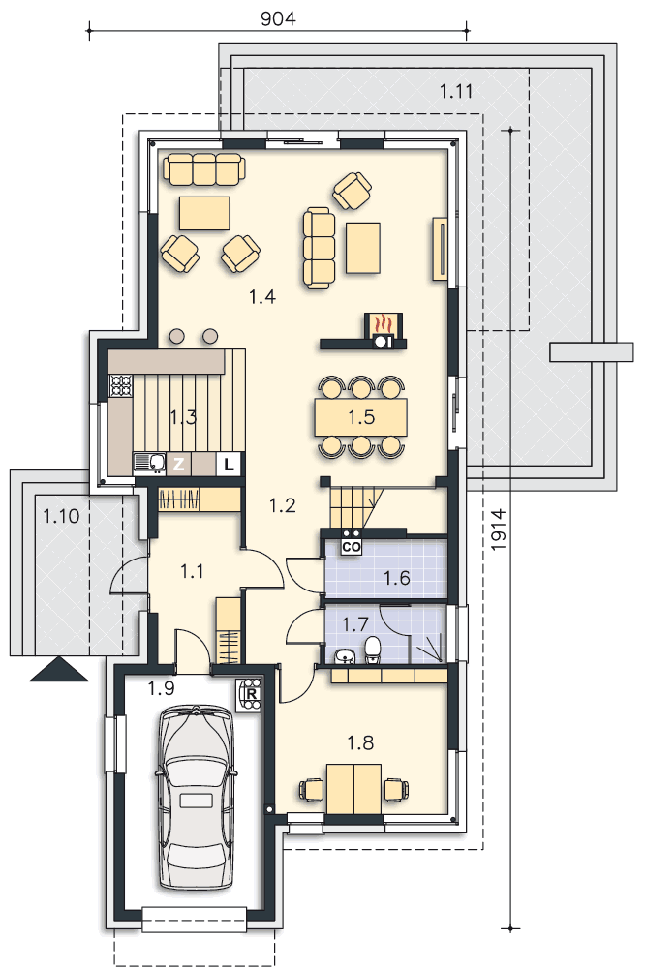 Rzut parteru POW. 119,0 m²