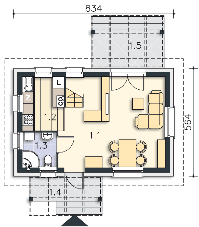 Rzut parteru POW. 34,7 m²