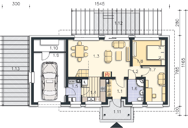 Rzut parteru POW. 91,0 m²