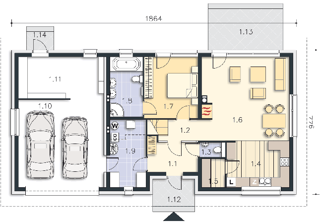 Rzut parteru POW. 136,8 m²