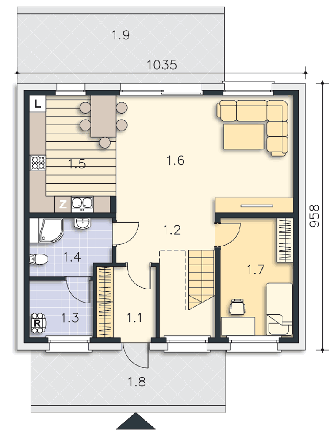 Rzut parteru POW. 78,6 m²