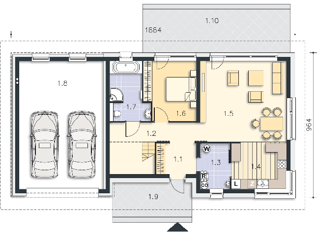 Rzut parteru POW. 140,3 m²