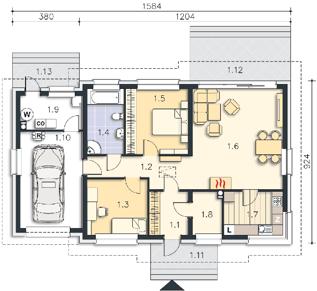 Rzut parteru POW. 114,9 m²