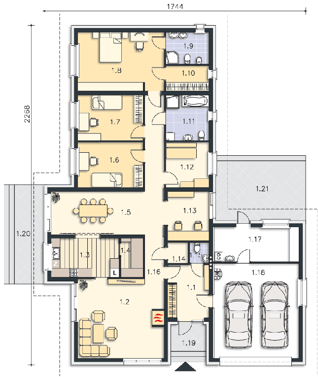 Rzut parteru POW. 229,1 m²
