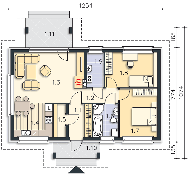 Rzut parteru POW. 77,5 m²