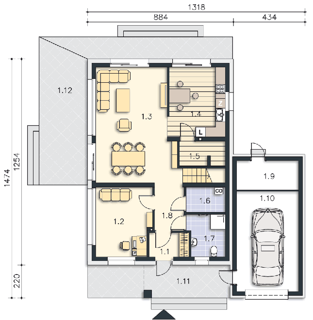 Rzut parteru POW. 111,8 m²