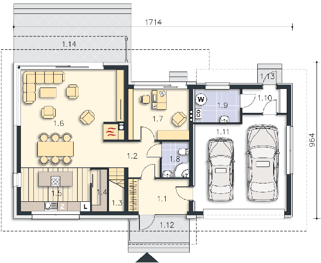 Rzut parteru POW. 123,6 m²