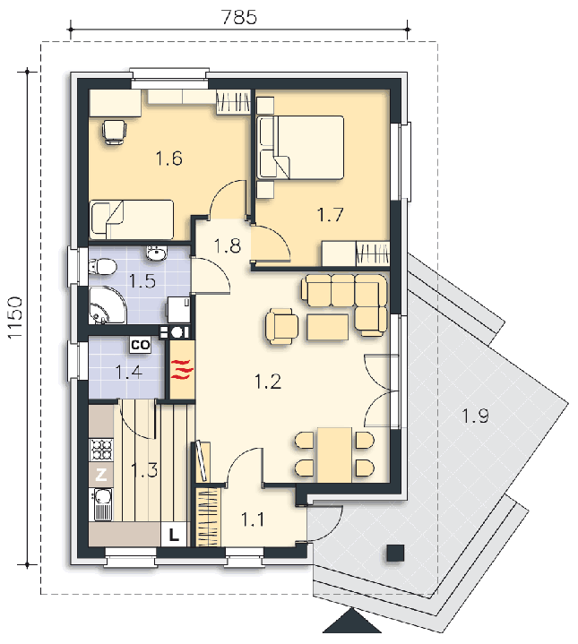 Rzut parteru POW. 68,8 m²