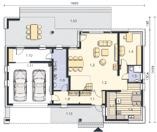 Rzut parteru POW. 162,3 m²