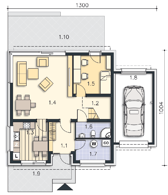 Rzut parteru POW. 91,3 m²