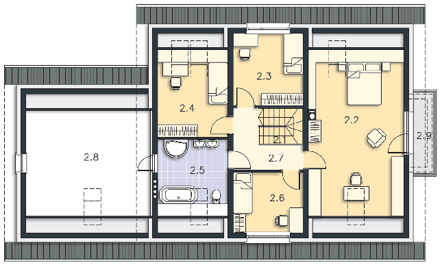 Rzut poddasza lustro POW. 115,3 m²