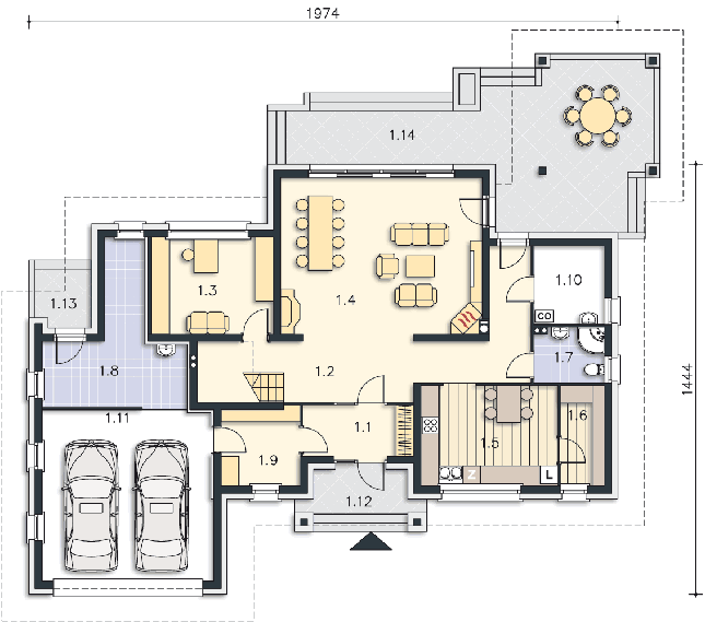 Rzut parteru POW. 165,4 m²
