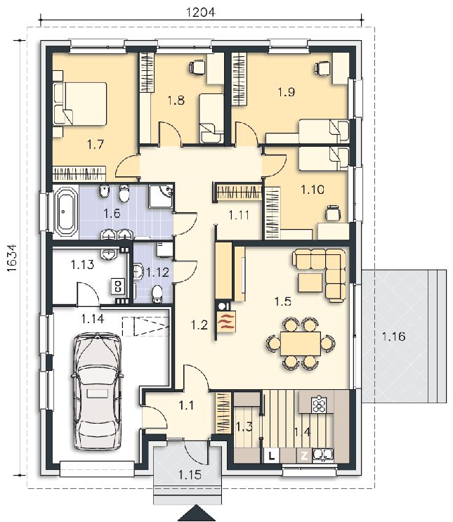 Rzut parteru POW. 157,7 m²