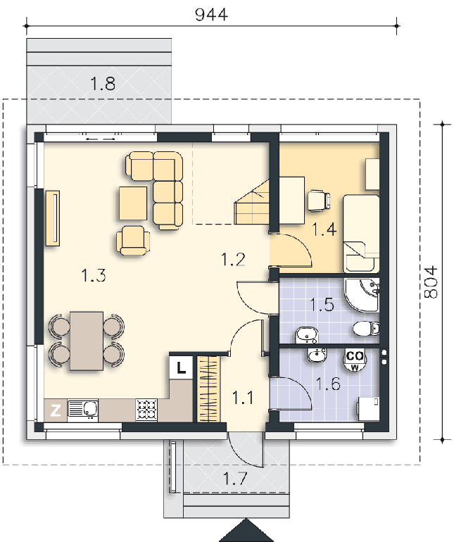 Rzut parteru POW. 58,2 m²