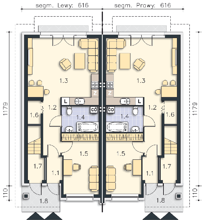 Rzut parteru POW. 57,0 m²