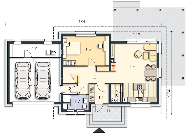 Rzut parteru POW. 121,1 m²