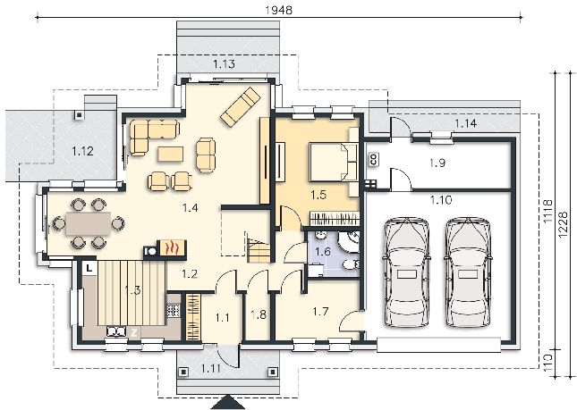 Rzut parteru POW. 144,3 m²