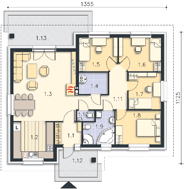 Rzut parteru POW. 107,8 m²