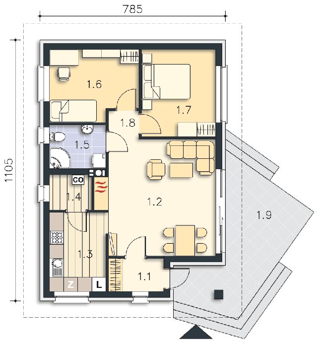 Rzut parteru POW. 65,6 m²