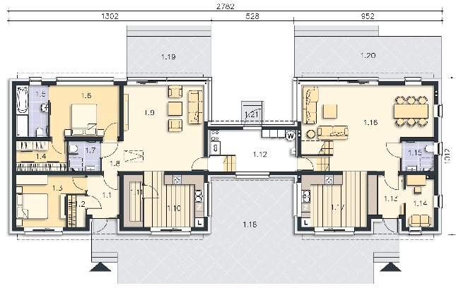 Rzut parteru POW. 187,3 m²