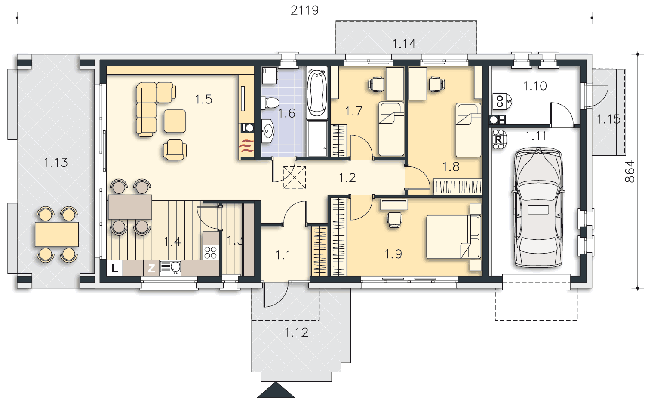 Rzut parteru POW. 126,5 m²