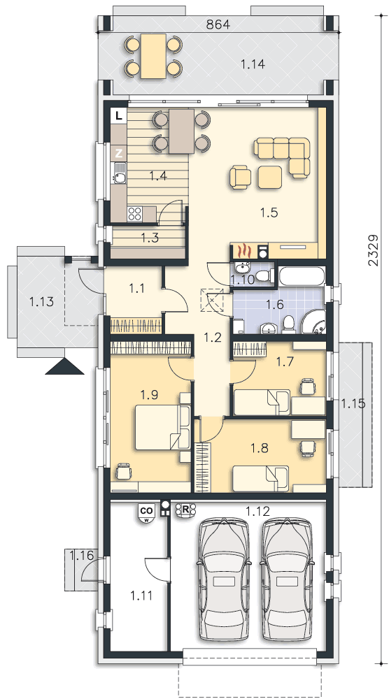 Rzut parteru POW. 141,5 m²