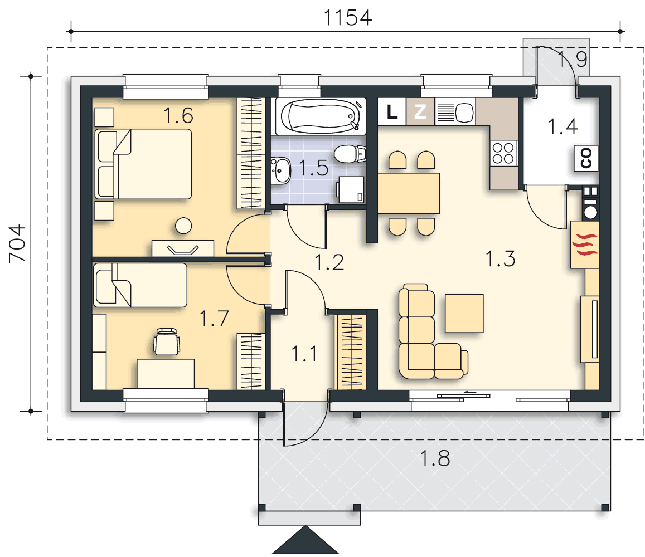 Rzut parteru lustro POW. 61,4 m²